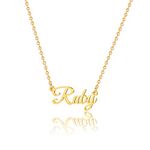 MONOOC Custom Name Necklace Personalized, 14K Gold Plated Personalized Name Necklace Gold Rose Gold Silver Color Stainless Steel Name Plate Necklace for Women Girls Men, Customized Name Word