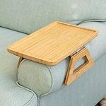 Shamrock Home Bamboo Couch Arm Table, Sofa Table for Couches. Sofa Arm Tray, Armchair Tray for TV Dinners, Remotes, Drinks and Snacks - 13.75 x 9.5in, Beige