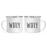 Andaz Press Lesbian Wedding Engagement Stainless Steel Campfire Coffee Mugs Gift Set, Wifey, Wifey, 2-Pack, Metal Enamel Campfire Camp Cup, Includes Gift Bag