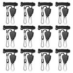 iPower 4 Pairs 1/8 Inch Adjustable Heavy Duty Rope Hanger Ratchet Grow Light Fixtures, Reinforced Metal Internal Gears, 150lbs Weight Capacity, 8-Feet Long Black