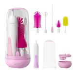 Electric Bottle Brush Set, Rechargeable Electric Baby Bottle Brush, Automatic Bottle Cleaner Kit, Waterproof Multi-Purpose Cleaning Brush with Free Sponge Replacement Brush (Pink)