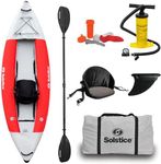 SOLSTICE Flare 1 Person Inflatable Fishing Kayak Boat For Adults & Kids 9'6'' X 35'' | Incl. Adjustible Bucket Seat, Bungee Storage, Skeg, Pump & Bag | Heavy Duty Dropstitch & PVC Material