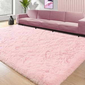 Quenlife Soft Bedroom Rug, Plush Shaggy Carpet Rug for Living Room, Fluffy Area Rug for Kids Grils Room Nursery Home Decor Fuzzy Rugs with Anti-Slip Bottom, 3 x 5ft, Pink