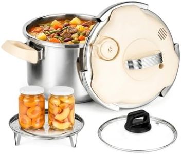 GKFF Pressure Cooker Stainless Steel Olla de Presion, 12 Quart, Pressure Canner 3-In-1 Stovetop Pressure Pot with Glass Lid & Steamer, One-Hand Locking, Induction & Gas Compatible