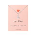 Music Note Necklace for Women Cute Music Note Pendant Necklace for Music Lovers Musican Gifts With Meaning Card (heart silver)