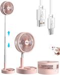 AICase Stand Fan,Folding Portable Telescopic Floor/USB Desk Fan with 10800mAh Rechargeable Battery,4 Speeds Super Quiet Adjustable Height and Head Great for Office Home Outdoor Camping-pink