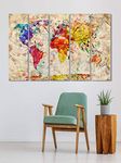 999STORE Abstract Multi Color World Map Painting For Bedroom Kids Room Hall Wall Decoration Wall Art Panels Hanging World Map Painting Wall Decor Set Of 5 Frames (130 X 76 Cm) - Engineered Wood