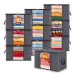 Lifewit Large Capacity Clothes Storage Bag Organizer with Reinforced Handle Thick Fabric for Comforters, Blankets, Bedding, Foldable with Sturdy Zipper, Clear Window (Grey, 10 Pack)