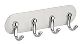 iDesign AFFIXX Self-Adhesive Key Holder with 4 Hooks, Small Plastic Key Hooks for Wall, White