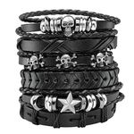 Eigso 6 Pcs Leather Bracelets for Men Women Braided Wide Punk Jewelry Skull Wristbands for Man Woman