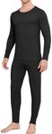 Ekouaer Men Thin Thermal Underwear Set Soft Long Johns Set 2 Pcs Warm Base Layer Top & Bottom for Cold Weather Black M