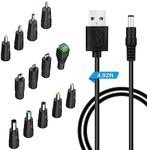 USB to DC Power Cable Universal 1.5M 5.5 X 2.1mm Plug Adapter with 13 Connector Tips(6.5*4.4, 6.3*3, 5.5*2.5, 5*3*1, 4.8*1.7, 4*1.7, 3.5*1.35, 3*1.1, 2.5*0.7, Micro-USB, Mini-USB, LED Converter Plug)