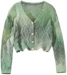 GORGLITTER Girl's Colorful Crochet Button Cardigans Hollow Out Long Sleeve V Neck Knit Cardigan Sweaters Green 10Y