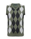 Generation Fashion New Men Knitted V-Neck Argyle Pattern Sleeveless Jumper Top Sweater Vest with Ribbed Edge[Khaki-Cream,S ]