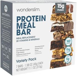 WonderSlim Meal Replacement Protein Bar, Variety Pack - 160 Calories, 15g Protein, 5g Fiber (7ct)