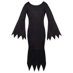 Girls Black Halloween Dress - X-Large - Black Dress with Jagged Edges - Kids Vampire Witch Halloween Fancy Dress Costume