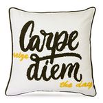 Nomaadi Carpe Diem Quirky Quotes Cushion Cover, 16x16 Latin Phrase Decorative Pillow Cover with Black Piping, Premium Cotton Fabric Bedroom & Living Room Home Decor