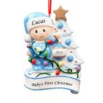 witfox 2024 Baby Ornaments Personalized Christmas Ornaments for Kids - Personalized Baby's First Christmas Ornaments for Boys, Baby Blue Ornaments for Christmas Tree Keepsake Gifts