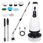 Karomouj Electric Cleaning Brush - Rechargeable High-Speed Scrubber with Wireless Cleaning for Bathroom, Kitchen, Tile and Grout - Powerful & Waterproof (White)