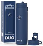 Fuel24 Duo - Stainless Steel Water Bottle 700ml or 1L - Vacuum Insulated Metal Flask with Straw (Dual use Lid) 1 Litre - for Sports, Gym, Work – Slim Design (Midnight, 700 ml)