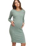 HELLO MIZ Women's Knit Ribbed Maternity Dress with Long Sleeve, Mint, Medium