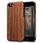 TENDLIN Compatible with iPhone SE 2022 Case (3rd Gen)/iPhone SE 2020 Case (2rd Gen)/iPhone 8 Case/iPhone 7 Case Wood Grain Outside Soft TPU Silicone Hybrid Slim Case (Red Sandalwood)