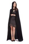 LVERSE Velvet Cloak with Hood, Unisex Adult Halloween Costume Cape for Women and Men (Black)