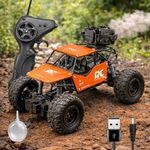 VGRASSP Remote Control Rock Crawler Monster Truck Toy for Kids with Mist Spray - Rechargeable Off-Road All Terrain RC Smoke Car with Spring Shockers - Color As Per Stock