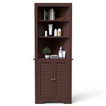 COSTWAY Tall Corner Cabinet, Wooden Freestanding Storage Cabinet with 3 Open Shelves & Doors, Large Capacity Storage Organizer for Bathroom Living Room Kitchen (Espresso)