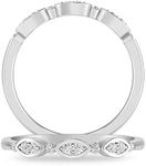 Inspereza 1/10 Carat 10kt White Gold Diamond Petite Marquise Shape Wedding Anniversary Stackable Band. (H-I Color, I2-I3 Clarity)