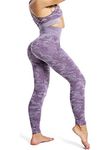 Camo Workout Leggings for Women High Waist Seamless Leggings Tummy Control Ruched Camo Yoga Pants for Sport Fitness (Lavender Grey, Large)