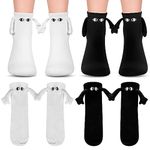 Firtink 2 Pairs Funny Couple Socks, Magnetic Socks Hand Holding Socks Hand in Hand 3D Couple Socks Novelty Show Off Socks Cartoon Casual Crew Socks for Men Women Teens Her Him(large white)