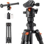 K&F Concept 76 inch Camera Tripod with Rotatable Multi-Angle Center Column,Lightweight Travel Outdoor DSLR Tripods with 360 Degree Ball Head Load Capacity 8kg/17.6lbs, Cellphone Clips for Smartphone