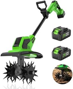 MiaEpic Cordless Tiller Cultivator, 360 RPM Tiller for Gardening with 2 x 21V 4.0Ah Batteries & Charger, 48 Steel Tines, 9” Tilling Width & 7” Depth for Lawn, Garden & Soil Cultivation