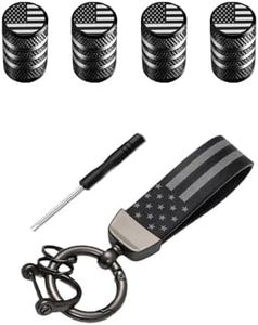 American USA Flag Car Tire Valve Caps&Car Key Car Metal Keychain with Zinc Alloy Ring Fit for Trucks and Car, Men Women Car Accessories Black