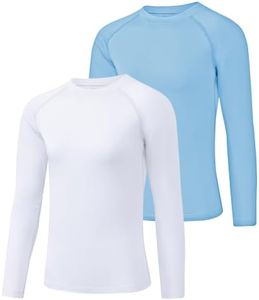 Buyboxs 2 Pack Boys Compression Shirt Fleece Thermal White Light Blue M | Unisex Kids Thermal Base Layer, Winter Snow Underwear, Moisture Wicking, Warm Undershirt for Skiing Hockey Football Baseball
