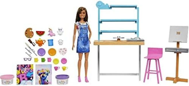 Barbie Relax and Create Art Studio, Barbie Doll (11.5 inches), 25+ Creation Accessories for Pottery Making & Painting, Kids 3 to 7 Years Old