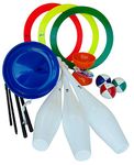 Higgins Brothers Backyard Circus Set 4 - 3 HB Pro Juggling Balls, 1 Tropic Diabolo w handsticks, 1 Spinning Plate w Stick, 3 Juggling Rings & 3 Spirit Juggling Clubs. Online Instructions.