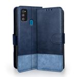 Pikkme Samsung Galaxy M30s / M21 / M21 (2021) Flip Cover | Dual-Tone PU Leather Finish | Wallet Style & Stand | Magnetic Flip Case for Samsung Galaxy M30s / M21 / M21 (2021) (Navy & Light Blue)