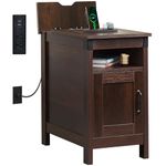 WLIVE Narrow End Table with Charging Station, Narrow Side Table for Living Room, Small Spaces, Couch, Narrow Night Stand with Storage, USB Ports and Outlets, Espresso