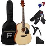 Best Choice Products 41in Full Size Beginner All Wood Acoustic Guitar Starter Set w/Case, Strap, Capo, Strings, Picks - Natural