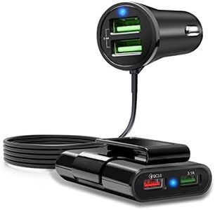 Chargeur de voiture 4 ports multi, QC 3.0 Adaptateur de chargeur de voiture Chargeur de voiture USB pour téléphone intelligent avec câble de 5FT pour le chargement des sièges avant et arrière
