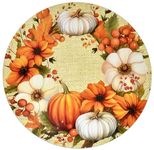 Disposable Paper Round Harvest Place Mats 50 Pack 13.5" Fall Rustic Pumpkin Sunflower Leaves Burlap Table Mat Chargers Coated for Halloween and Thanksgiving Autumn Dinner Setting Party Decorations