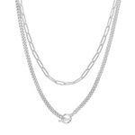 PAVOI 14K Gold Plated Double Lock Chain Necklaces for Women | 15”+16.5”+3” Extender Chain Jewelry for Women | Hypoallergenic 925 Sterling Silver Necklace | White Gold