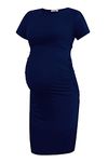 Smallshow Women's Short Sleeve Maternity Dress Side Ruched Pregnancy Clothes Navy,L1