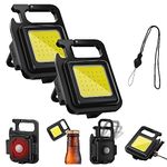 2 Pieces Of Mini Work Lights, With 2 Pieces Of Data Cable, 1 Piece Of Lanyard, Rechargeable, Portable Keychain Light, Bottle Opener Light, Reading Light, Maintenance Light, Outdoor Light. (Black)