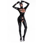 Loloda Women's Wetlook Patent Leather Bodysuit Catsuit Jumpsuit Sexy Catwomen Cosplay Costume Cutout Black Medium