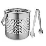 STEREN IMPEX Stainless Steel Double Wall Diamond Design Ice Bucket with Tong (Silver)