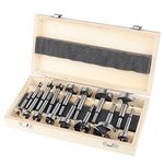 HPHOPE Forstner Bit Set 15pcs, Forstner Bits for Wood, Wood Drilling with Round Shank, Drill Accessories, Ø10-50mm with Storage Case