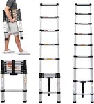 Qimu Telescoping Ladder,Aluminum Lightweight Extension Ladder,330lbs Max Capacity,Non-Slip Sturdy Multi-Purpose Telescope Portable Ladder Outdoor Indoor Use 10.5FT 3.2M Black